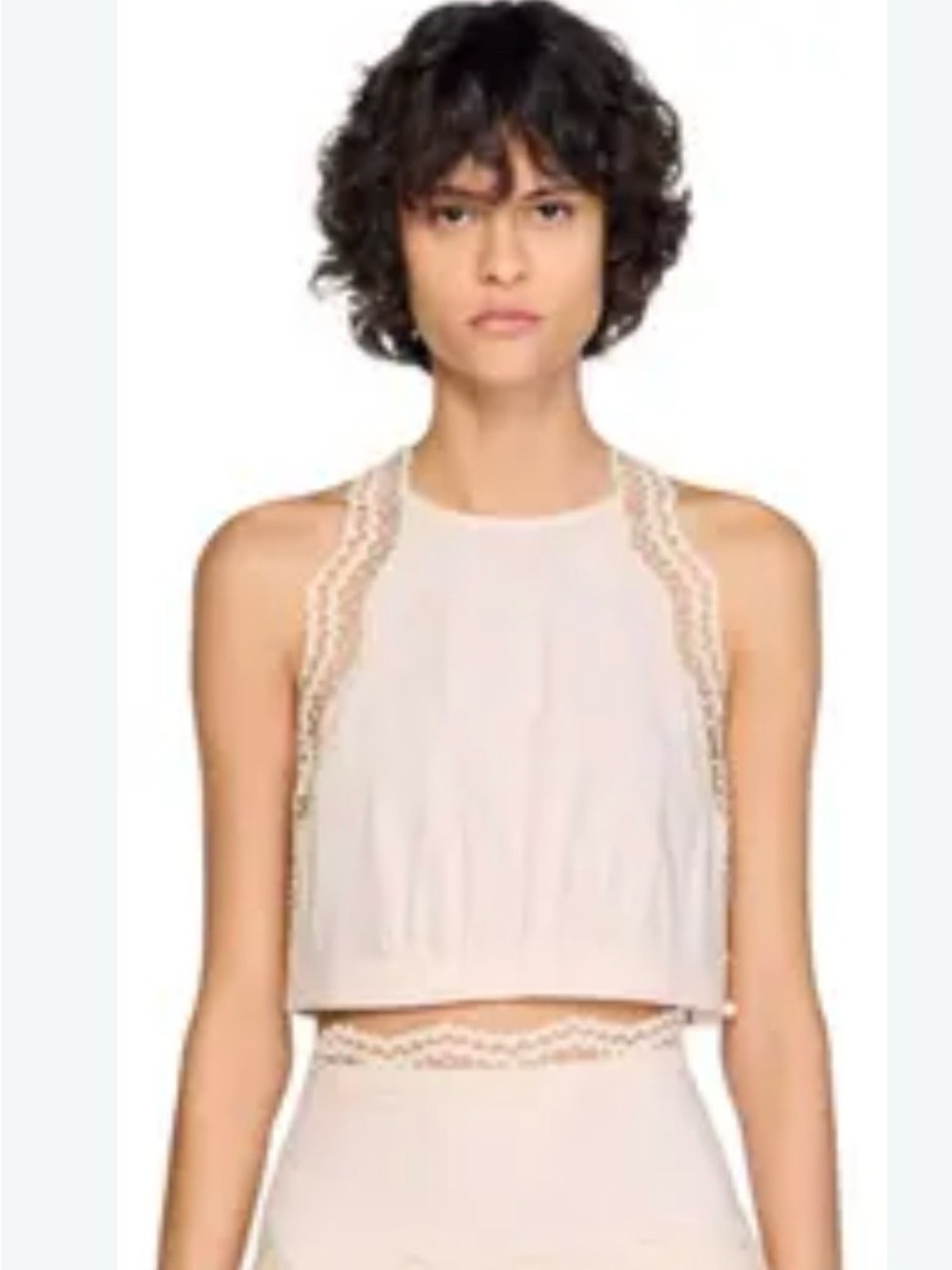 Sandro Bruna Sleeveless Lace-Trim Crop Top in Light Blush